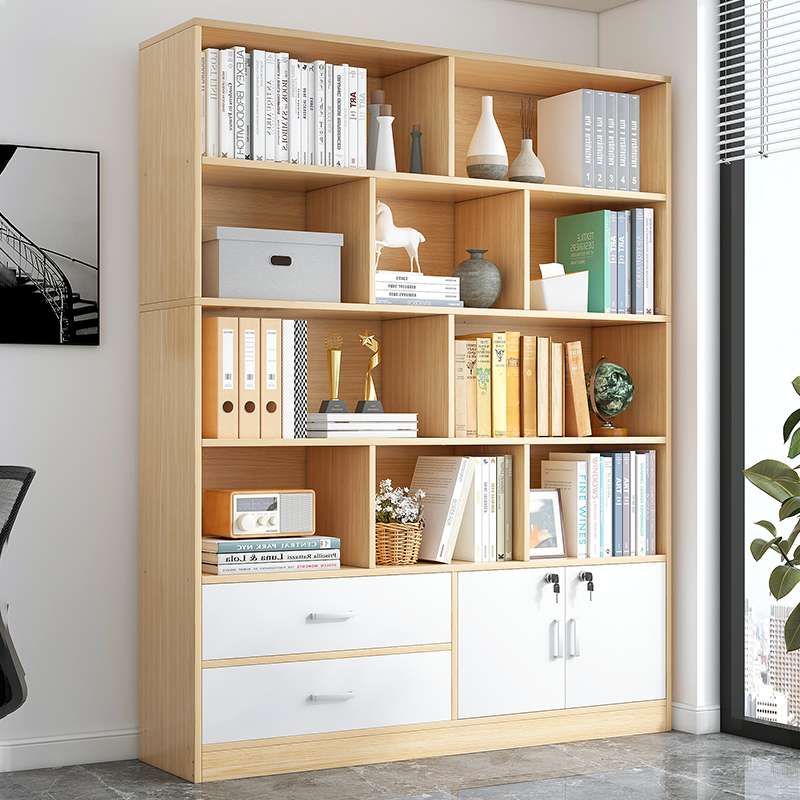 my简易书架一体卧室带锁书柜家用客厅置物架靠墙储物柜办公室收纳