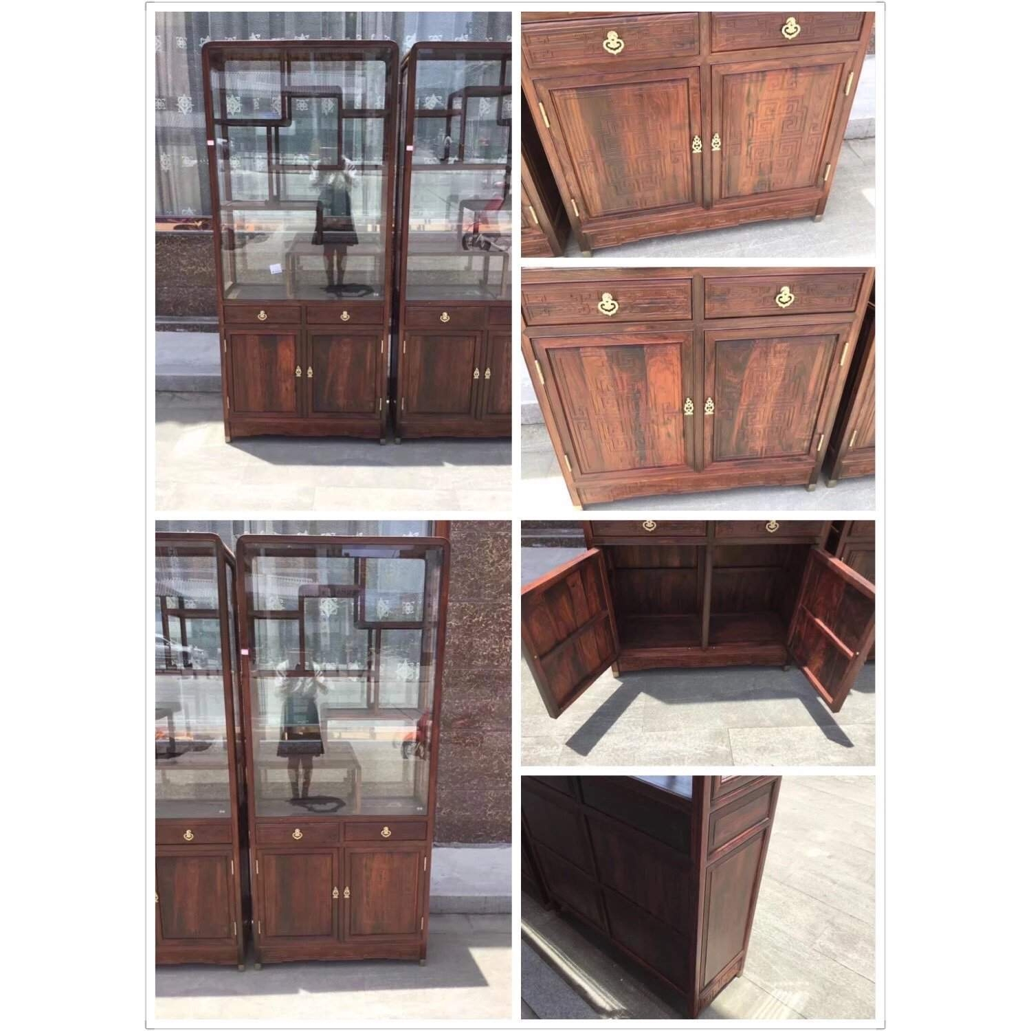 大叶紫檀卢氏黑黄檀书柜新中式书架收纳柜储物柜明式圆包圆展示柜