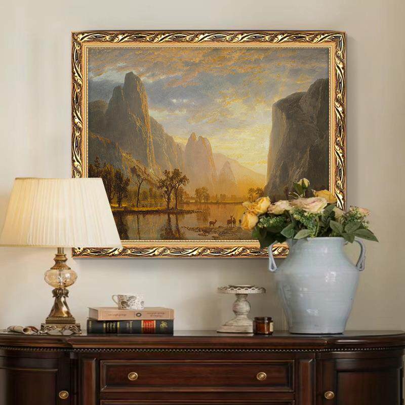 世界名画欧式山水画客厅餐厅装饰画峡谷风景油画美式玄关走廊挂画