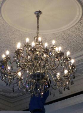 欧式客厅吊灯烟灰色水晶吊灯24头大厅办公楼水晶灯餐厅卧室蜡烛灯