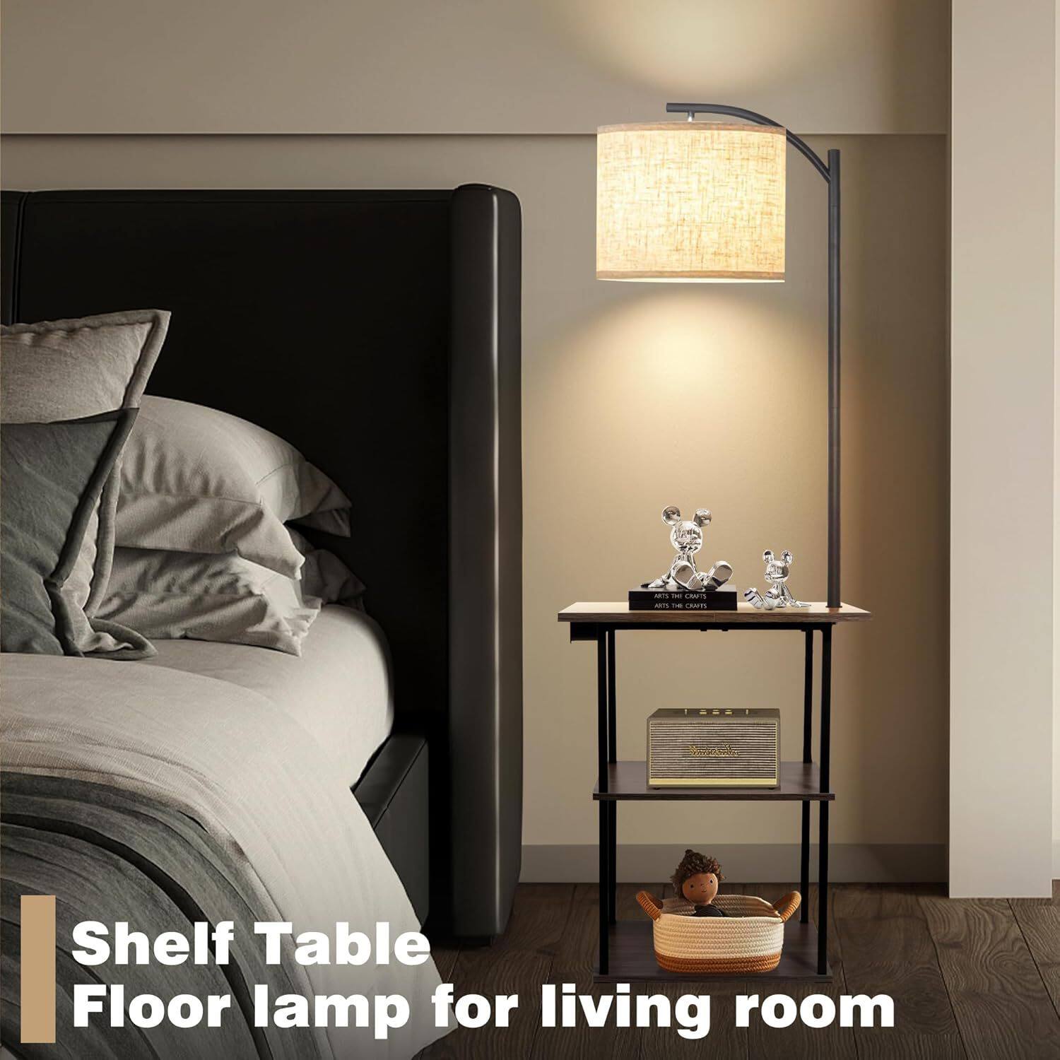 跨境爆款落地灯布艺装饰置物架灯书架物品摆放落地灯USB充电台灯