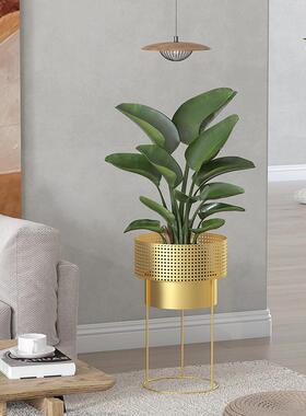 仿藤编圆形花架藤条现代轻奢简约客厅阳台室内铁艺落地架