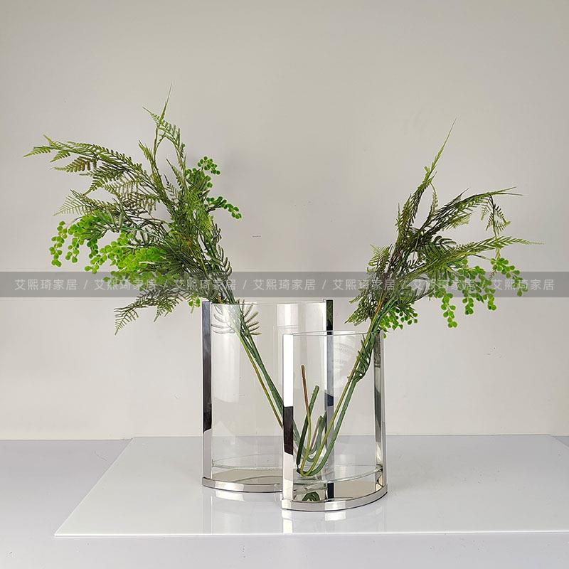 不锈钢玻璃现代轻奢花瓶高端样板间售楼处客厅餐桌设计师款创意款