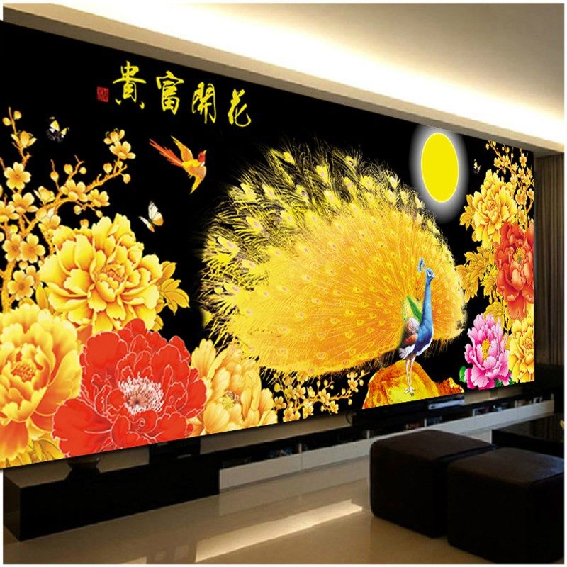 花开富贵孔雀十字绣2023新款线绣客厅大幅大气开屏满绣自己绣手工