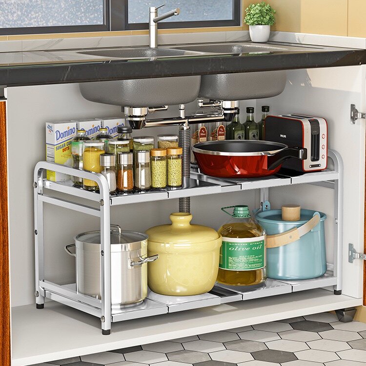 不锈钢下水槽置物架伸缩厨房锅架分层收纳架橱柜柜内调料架储物架
