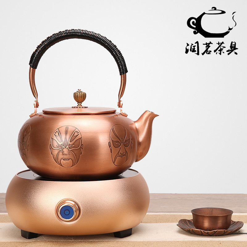 大容量1.8L手工铜壶烧水壶紫铜壶泡茶烧水壶日式纯铜瓜型煮茶壶