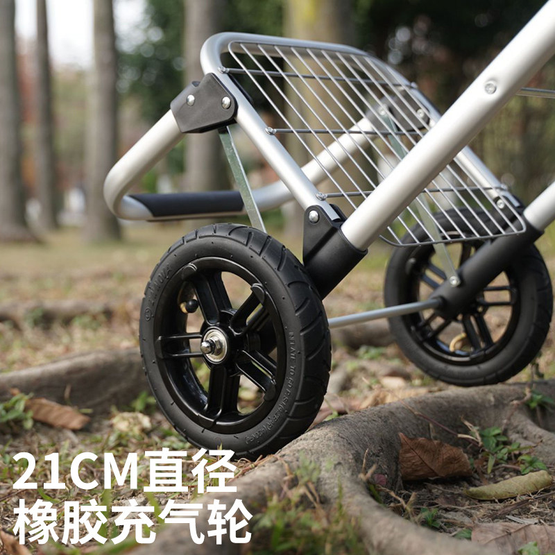 家用静音充气轮铝合金折叠便携老人购物买菜小拉车轻便拖车拉杆车