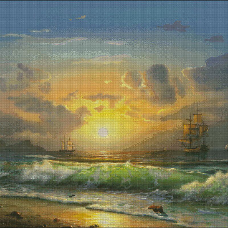 风景海上日落 新款十字绣套件 风景 客厅卧室 精准印花