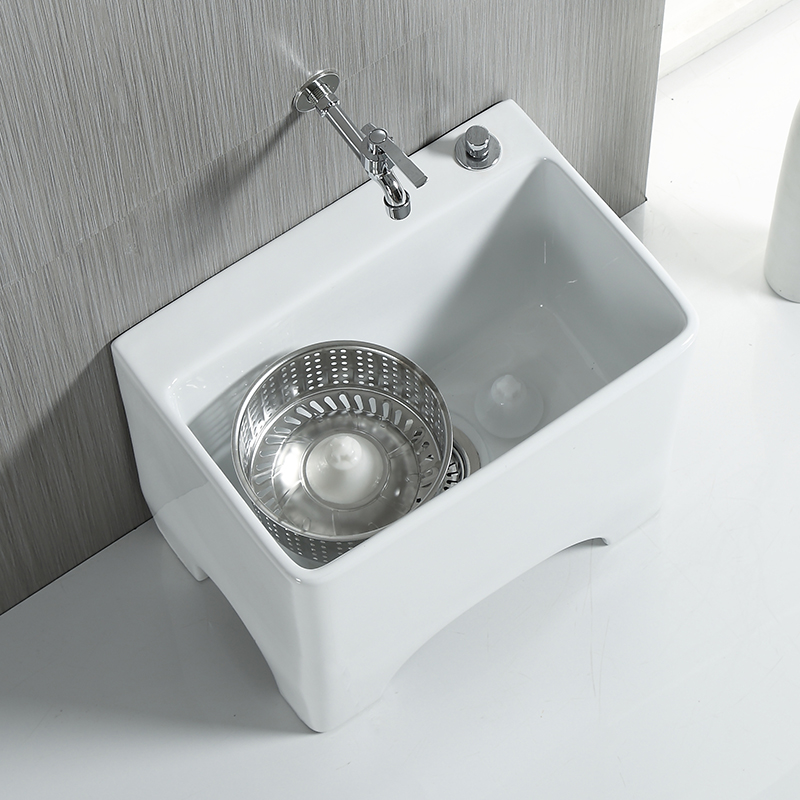 双驱动拖把池阳台陶瓷拖布池家用卫生间墩布池长方形地拖盆带驱动