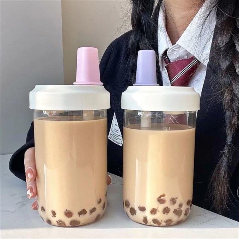奶茶杯子家用重复使用可循环可吸珍珠的吸管杯子简约便携耐热塑料图片