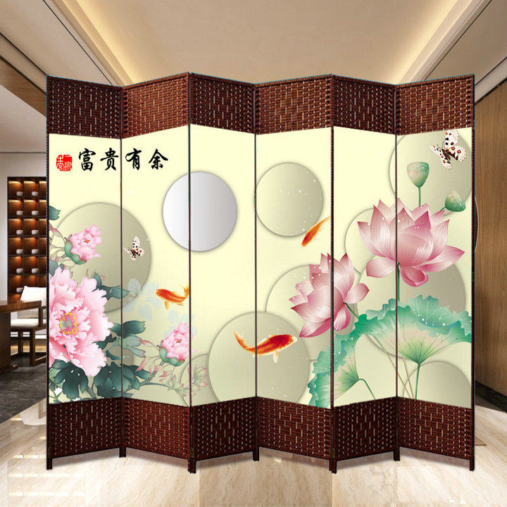 屏风隔断客厅田园简易布艺实木折屏办公室酒店移动折叠玄关屏障