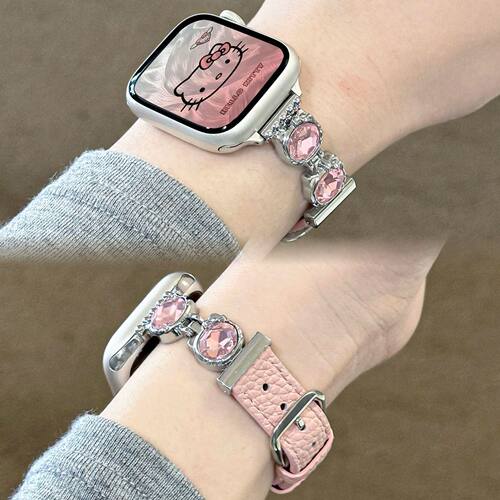 适用OPPOWatchX/X2mini可爱KT猫咪闪钻拼皮2se手表带女watch34pro