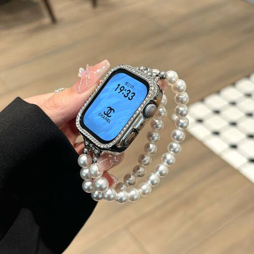 极光白珍珠表带适用苹果S11手表带链通用小米10华为Fit43施家简约