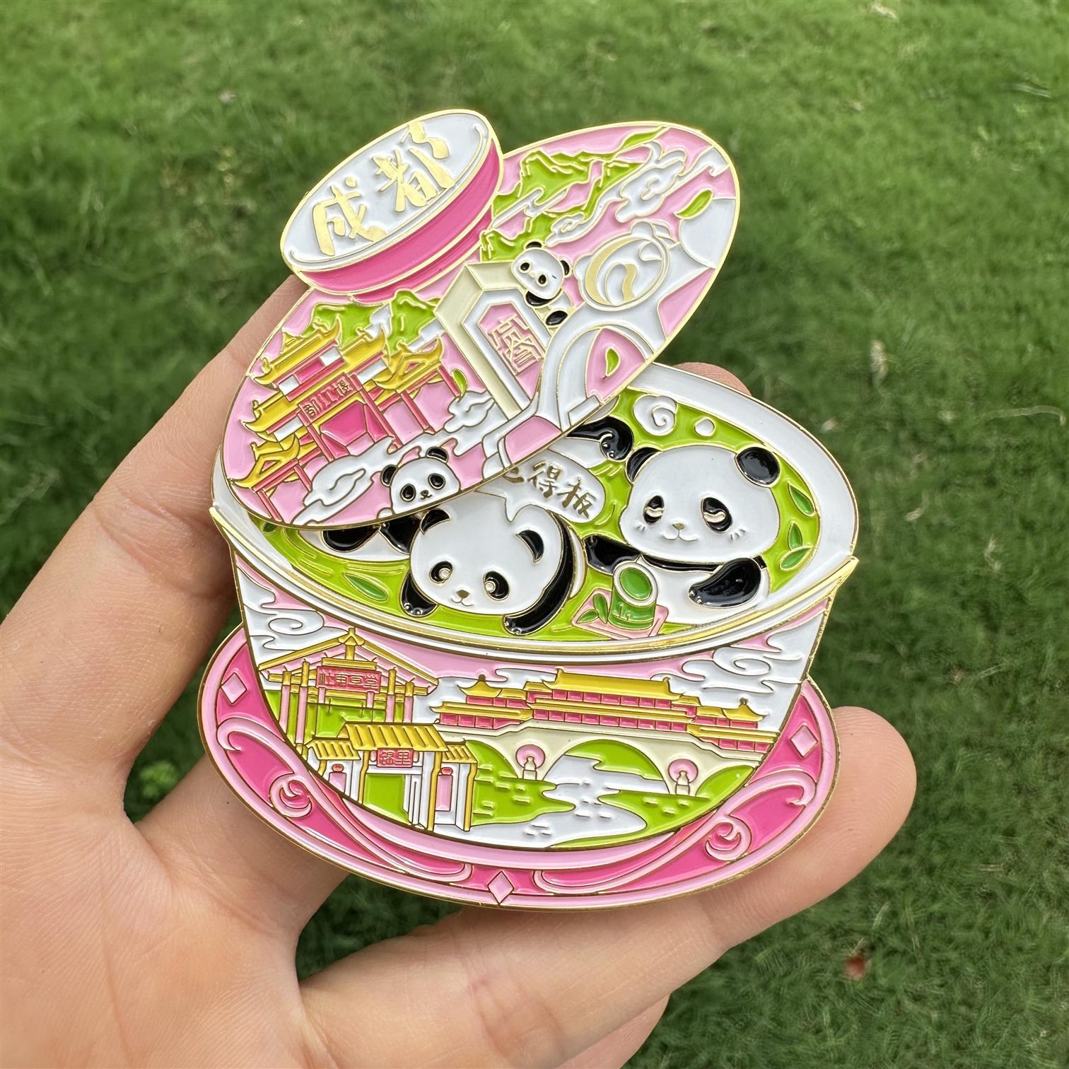 成都手信盖碗茶萌熊猫金属珐琅磁性贴冰箱贴旅游纪念周边文创礼品