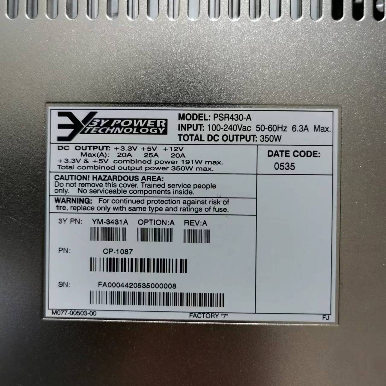 议价3Y YM-3431A PSR430-A服务器 设备机350适用