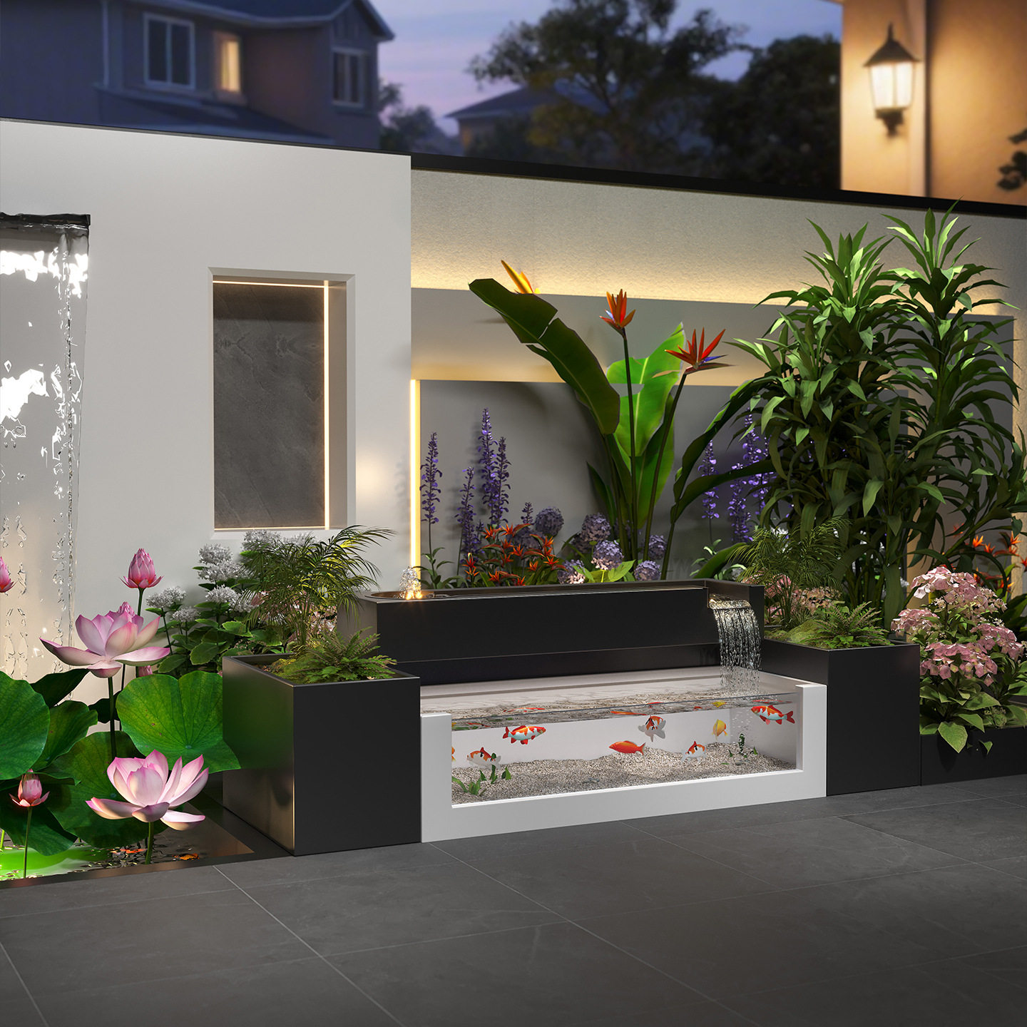 户外流水景墙庭院花园造景不锈钢鱼池庭院定制影壁墙水幕墙定制