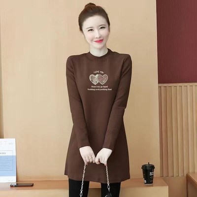 双面德绒长袖打底衫女加绒加厚秋冬外穿中长款遮肚保暖妈妈装上衣