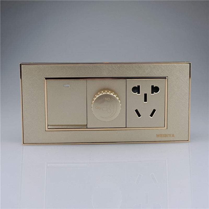 118型暗装金色面板调速开关300W无极旋转家用风扇吊扇插座开关