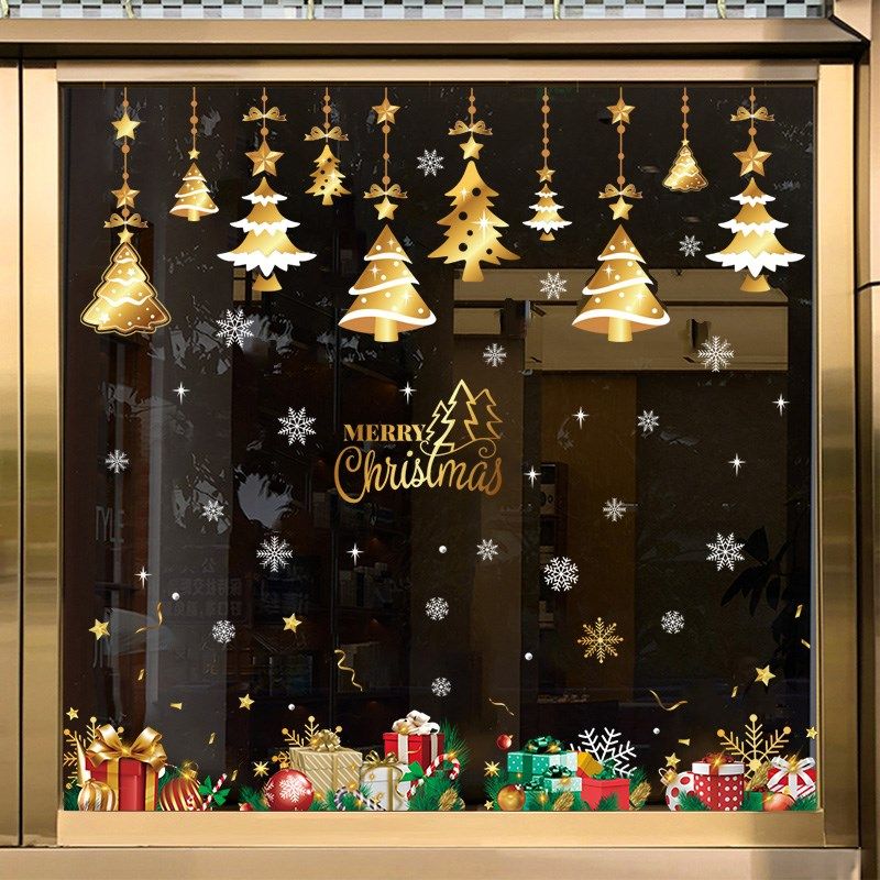 圣诞树雪花气球玻璃贴店铺橱窗贴纸静电贴画装饰品圣诞节场景布置