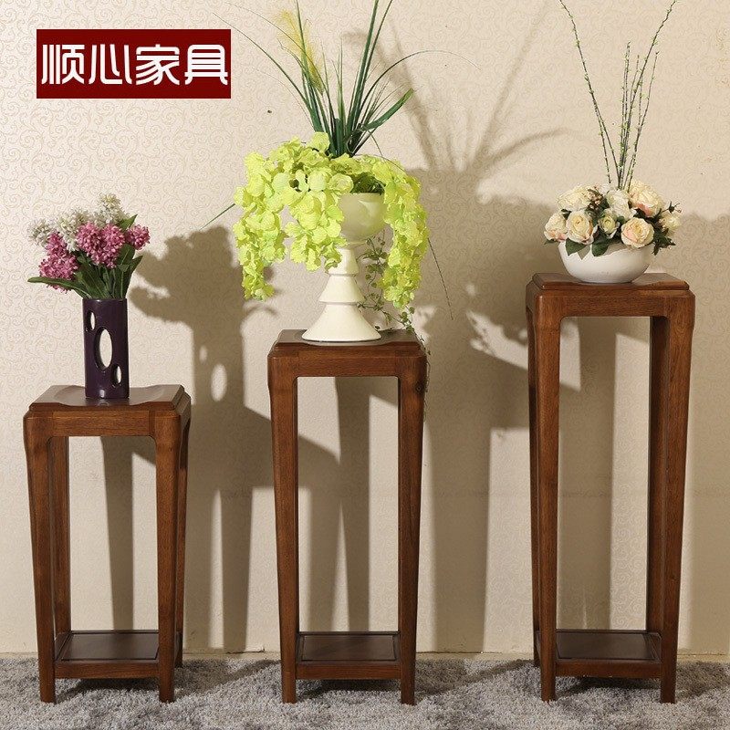 顺心家具胡桃楸木全实木花盆架落地式木质花架双层置物花几家具