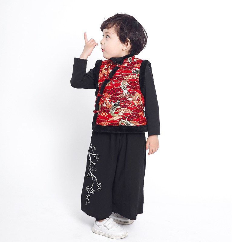 儿童唐装马甲国风中式加绒背心加厚新年装宝宝拜年表演男女童年服