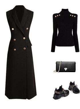 高级感无袖西装马甲女连衣裙2024新款春秋季气质长款马夹外套7482