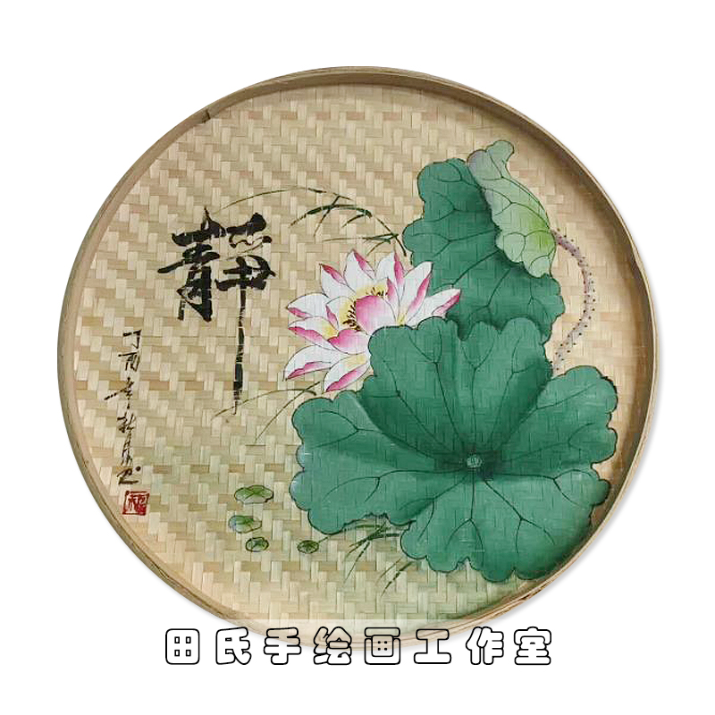禅意手绘簸箕画圆形挂件墙面墙壁挂饰农庄农家乐装饰竹编田园壁饰图片