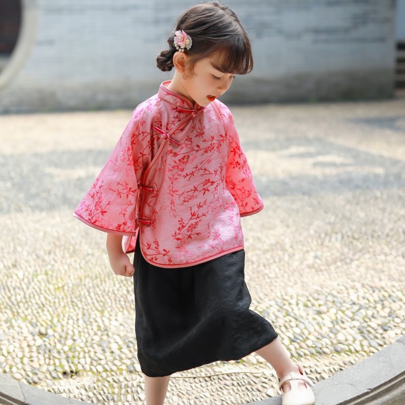 儿童汉服套装女童夏唐装民国风复古套装洋气古风中式汉服两件套裙