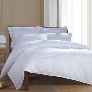 纯白床单条纹被套单件宾馆酒店旅社民宿洗浴美容床上用品单人被罩