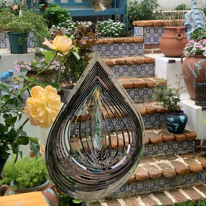 沐子哥庭院不锈钢花园别墅创意装饰挂件风转风铃小众3D炫彩风转