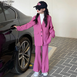 女童西装套装2023新款儿童洋气时髦中大童外套裤子两件套春秋装潮