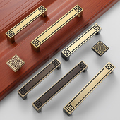 新中式 柜门抽屉衣柜门把手柜子橱柜门黄铜拉手金色 仿古纯铜拉手