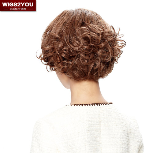 wigs2you女士真人发丝假发女短发 妈妈假发短卷发 真发整顶假发套