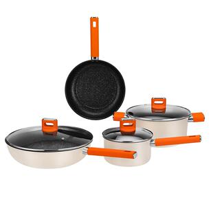 德世朗DFS-TZ936C锦“橙”精铁不粘锅四件套麦饭石不粘锅