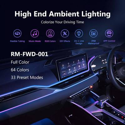 路瑞宝新品通用车载氛围灯64色灯app控制自定义动态音乐同步