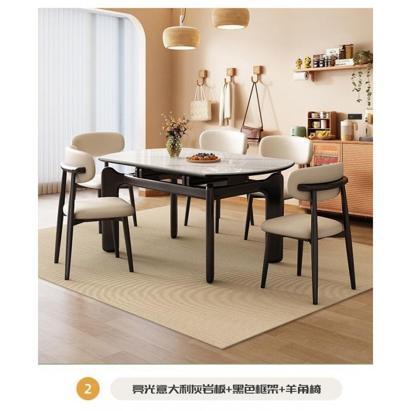 实木伸缩折叠餐桌椅组合现代简约家用小户型方圆两用吃饭岩板桌子