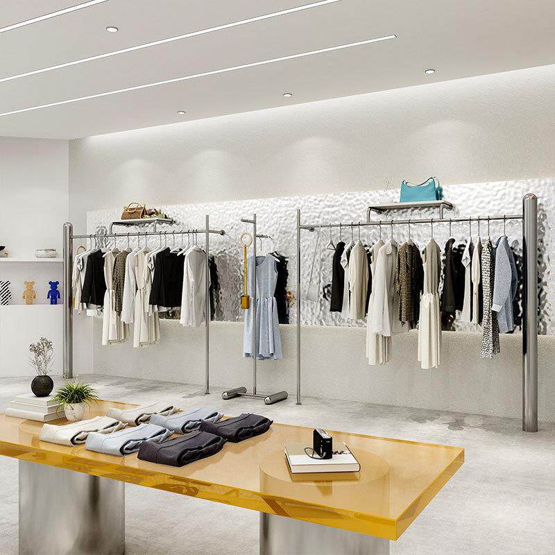 服装店不锈钢上墙落地式挂衣架子男女装店货架展示架陈列道具