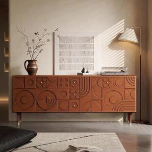 法式设计师实木雕花餐边柜中古玄关柜复古风电视柜客厅靠墙六斗柜