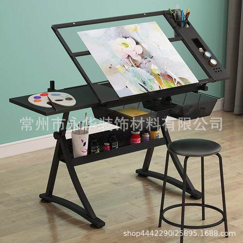 玻璃可升降绘画桌绘图书画画图画画美术电脑设计师书桌工作台桌子