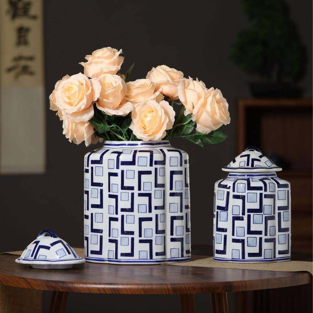 青花陶瓷花瓶摆件仿古典青花瓷花瓶博古架客厅电视柜插花瓷器花瓶