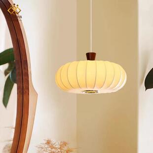 蚕丝法式中古vintage卧室南瓜灯奶油风书房餐厅南洋复古实木吊灯