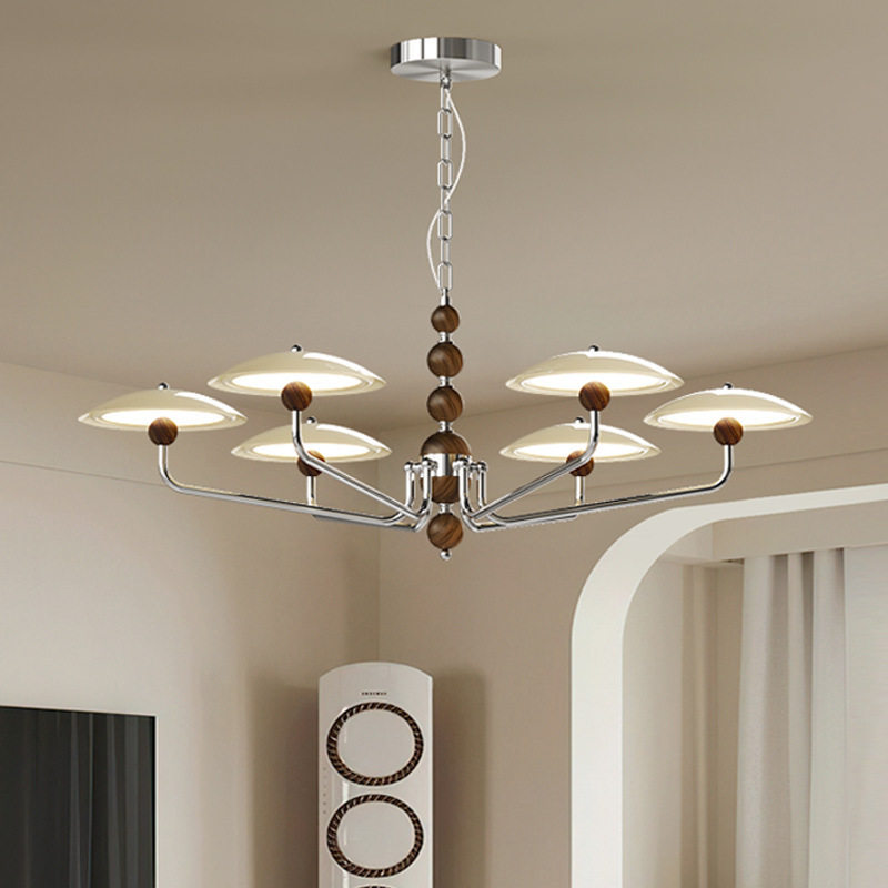 客厅吊灯星轨飞碟法式复古风大厅led胡桃木色中古餐厅设计师灯具