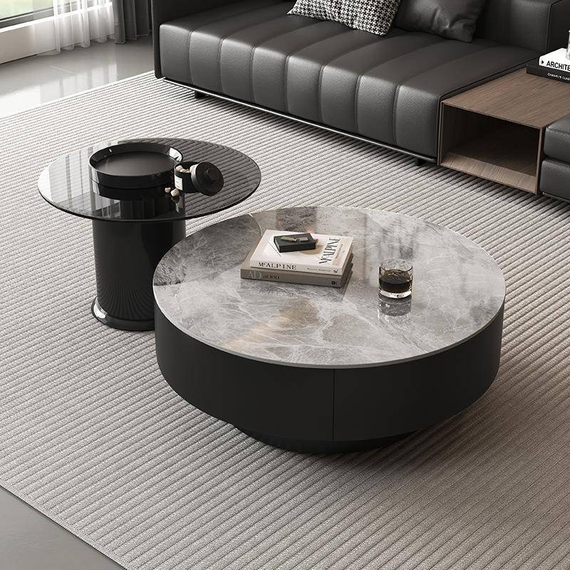 意式轻奢风岩板茶几极简约储物现代小户型客厅家用高级感实木组合