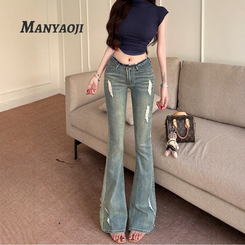 显瘦显高低腰喇叭裤长裤