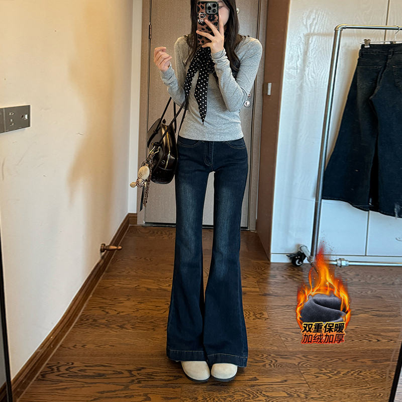 气质高级中低腰微喇牛仔裤女