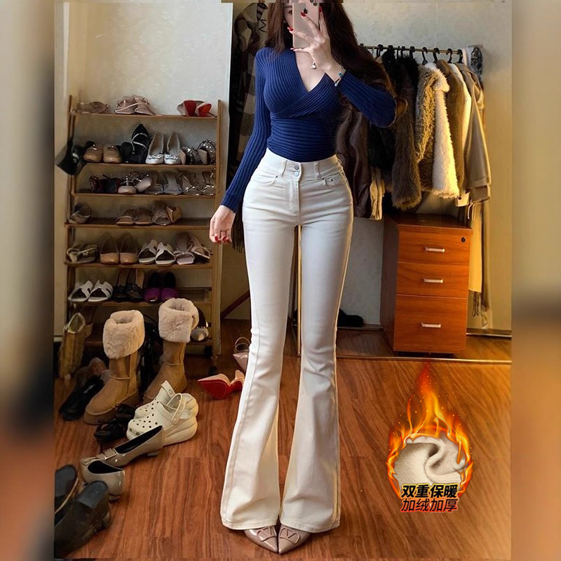 牛仔裤高腰喇叭裤长裤