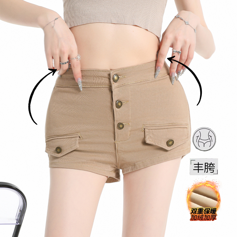 纯欲风多扣丰胯牛仔短裤女