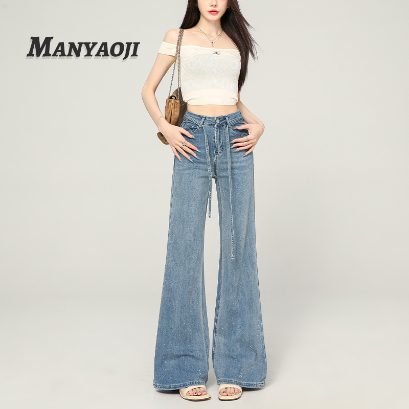 满天星闪钻不贴腿微喇牛仔裤女