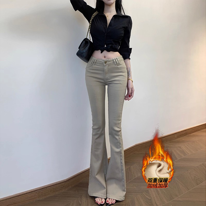 老钱风复古金属纽扣微喇牛仔裤女