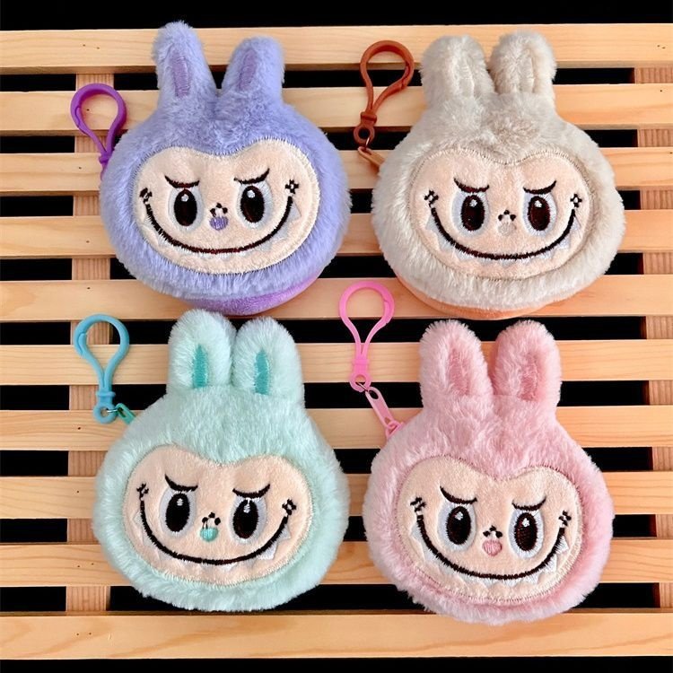 创意新款拉布布小兔子毛绒零钱包便携式圆形耳机包可爱卡通少女心